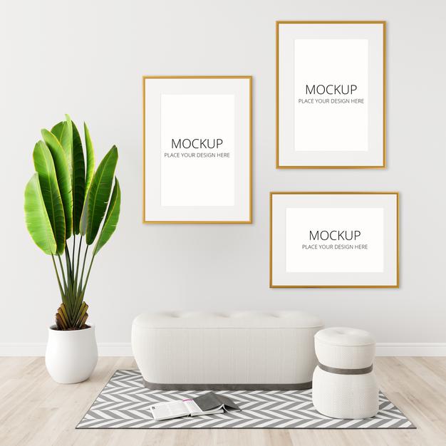Bench In White Living Room With Frame Mockup Psd