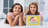 Best Friends Smiling While Looking At The Camera With Tablet Mock-Up Psd