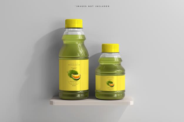 Beverage Bottles On A Shelf Mockup Psd