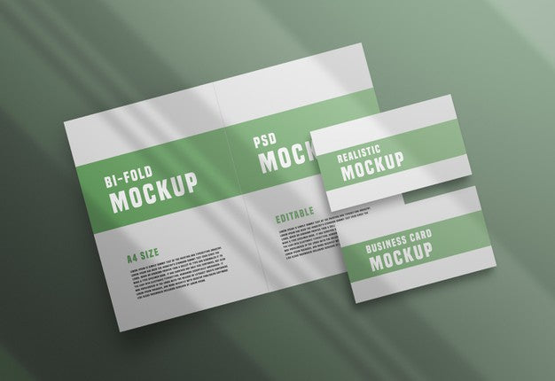 Bifold Brochure With A Business Card Psd Mockup Psd