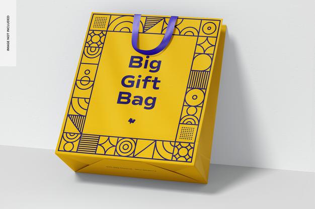 Big Gift Bag With Ribbon Handle Mockup, Leaned Psd