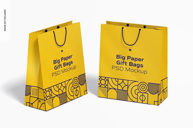 Big Paper Gift Bag With Rope Handle Mockup, Perspective View Psd