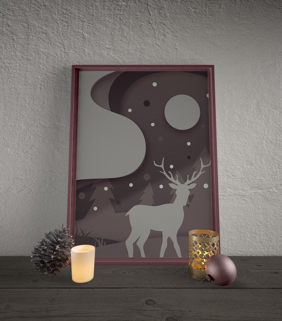 Big Size Frame On Floor With Christmas Decorations Beside Psd