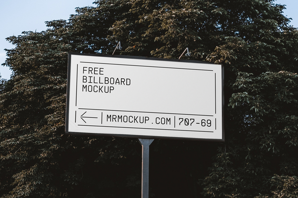 Large Billboard Mockup On Blue Sky With Clouds Psd - Mockup Hunt