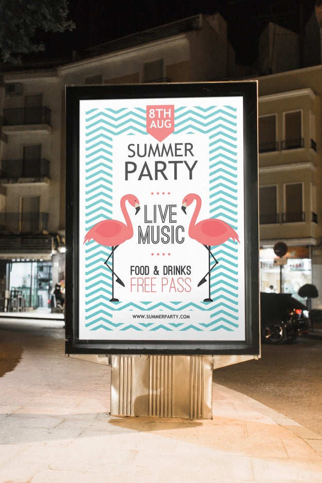 Billboard Mockup In City At Night Psd