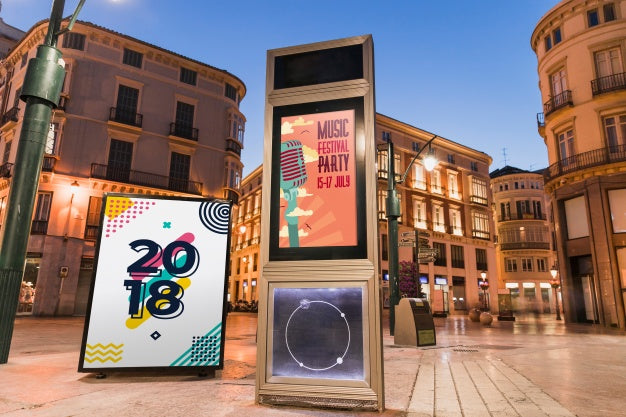 Billboard Mockup In City At Night Psd