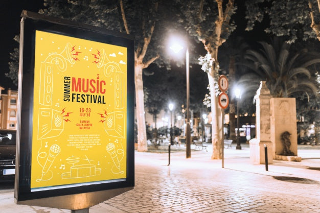 Billboard Mockup In City At Night Psd
