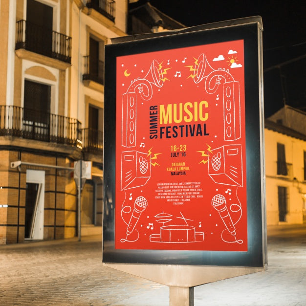 Billboard Mockup In City At Night Psd