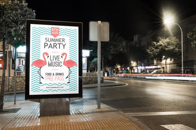 Billboard Mockup In City At Night Psd