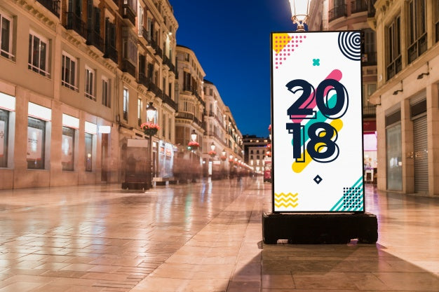 Billboard Mockup In City At Night Psd