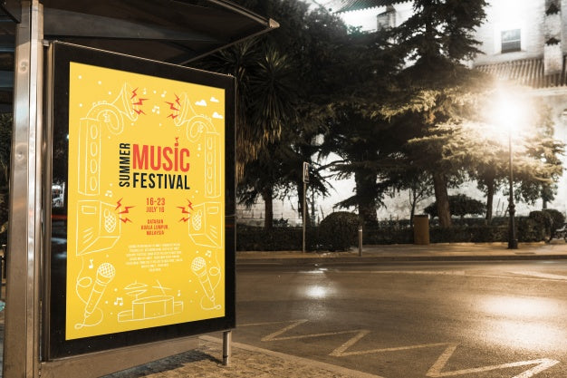 Billboard Mockup In City At Night Psd