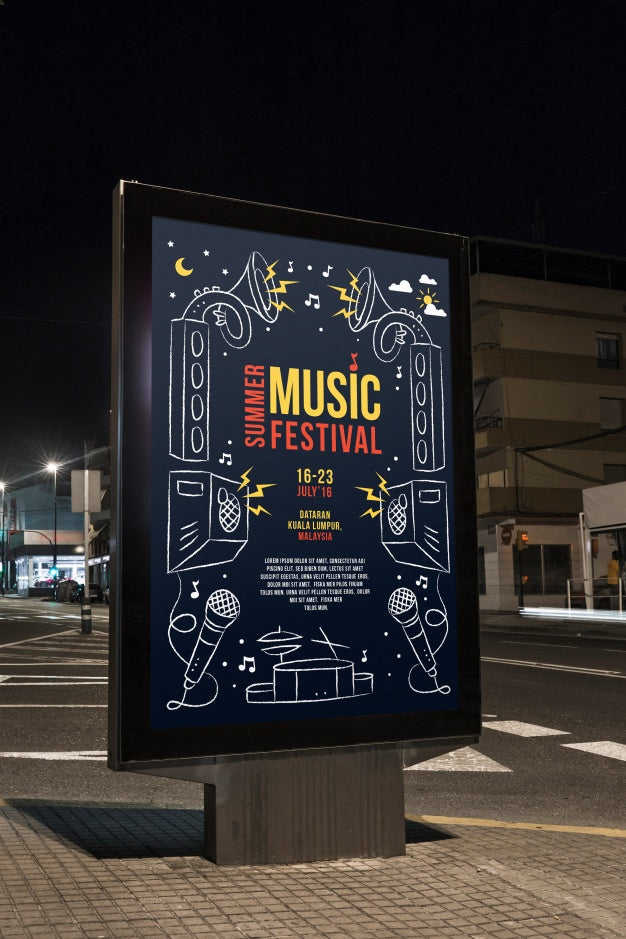 Billboard Mockup In City At Night Psd