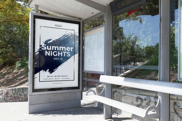 Billboard Mockup On Bus Stop Psd