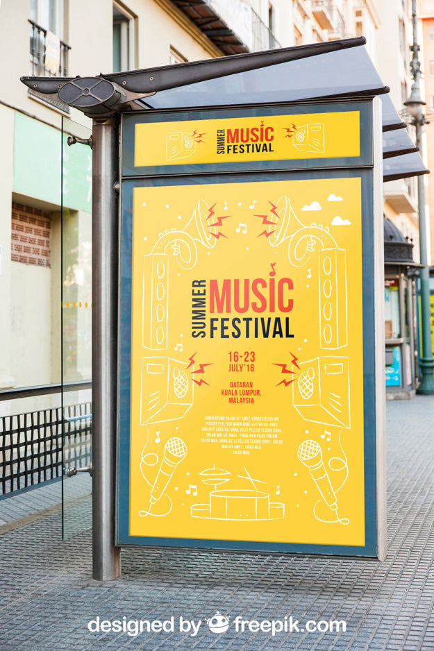 Billboard Mockup On Bus Stop Psd
