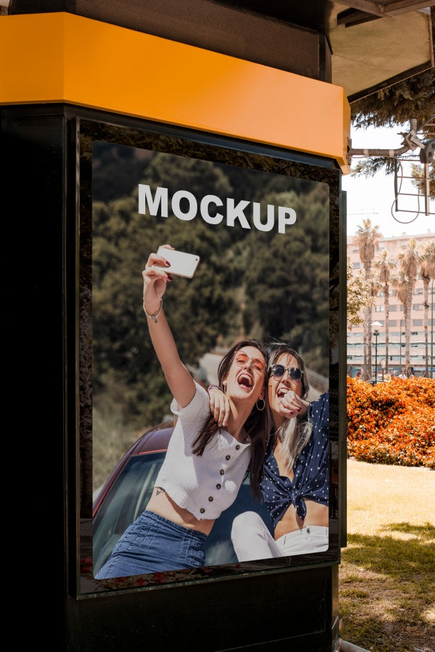 Billboard Mockup On Kiosk Psd