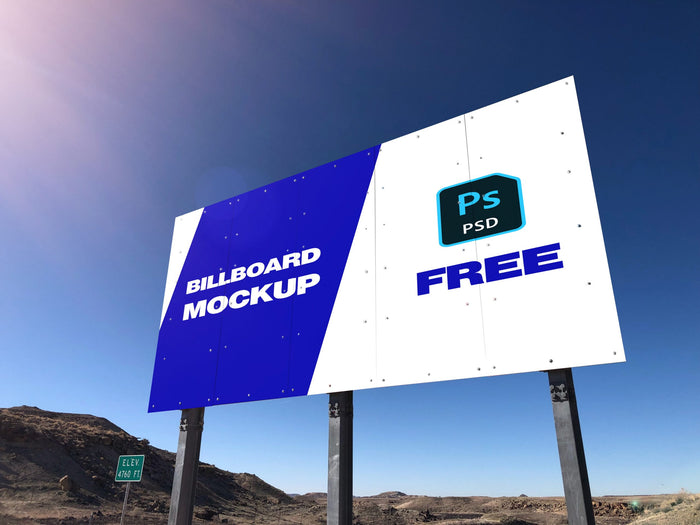 Large Billboard Mockup On Blue Sky With Clouds Psd - Mockup Hunt