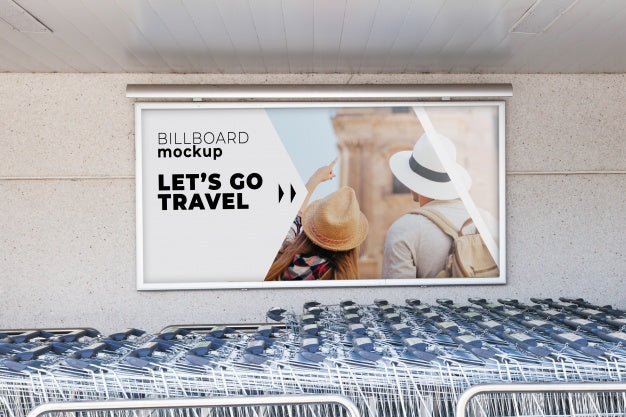 Billboard Mockup With Shopping Carts Psd