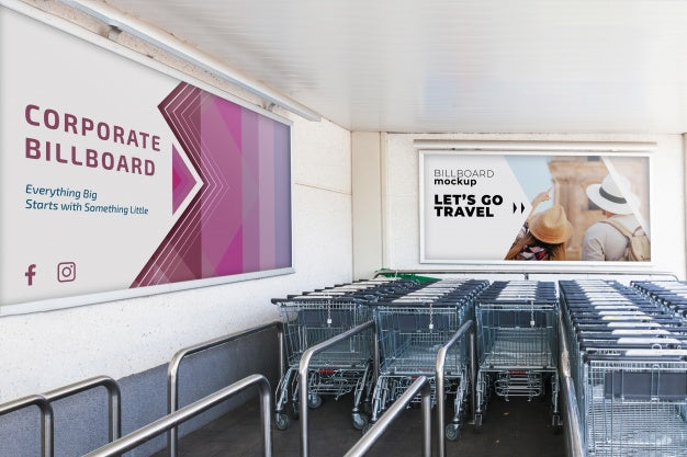 Billboard Mockup With Shopping Carts Psd