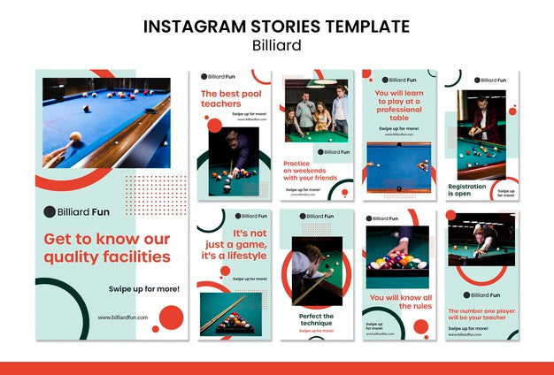 Billiard Concept Instagram Stories Mock-Up Psd