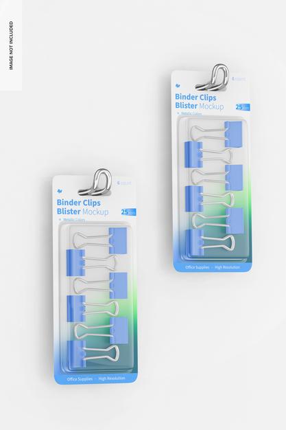 Binder Clips Blister Mockup, Hanging On Wall Psd