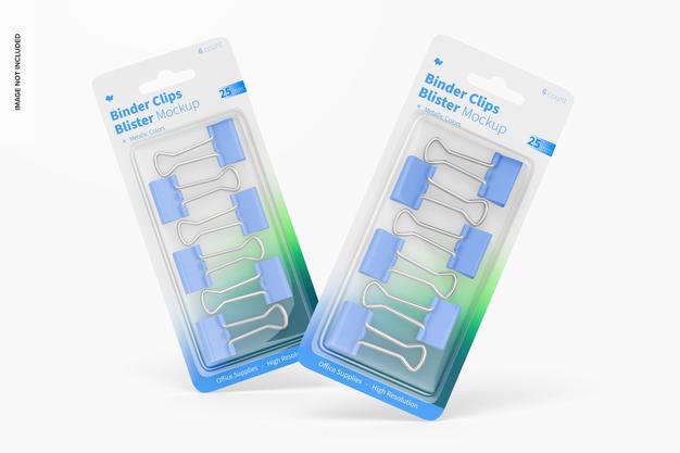 Binder Clips Blisters Mockup Psd