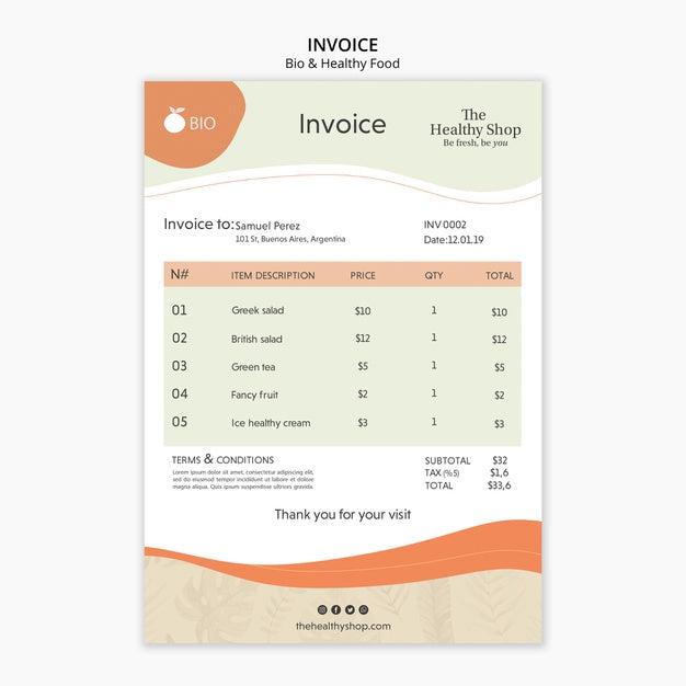 Bio & Healthy Food Concept Invoice Psd
