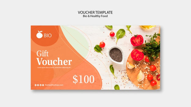 Bio & Healthy Food Concept Voucher Template Psd