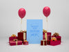 Birthday Card Mockup Among Presents And Balloons Psd