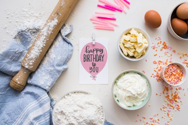 Birthday Card Mockup With Ingredients Psd