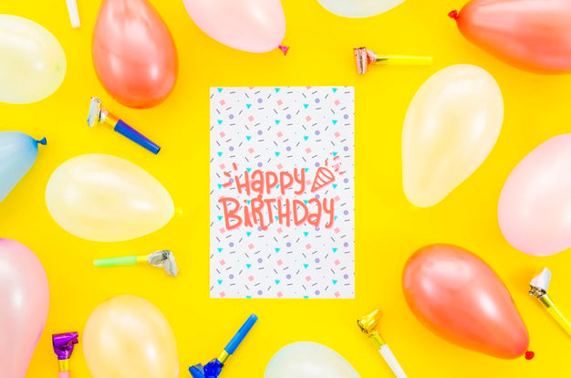 Birthday Card With Frame Of Balloons Psd