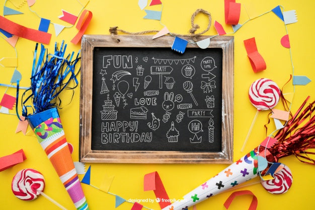 Birthday Concept Slate And Cones Psd