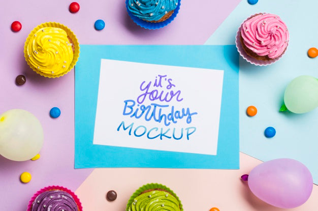Birthday Concept With Colorful Cupcakes Psd