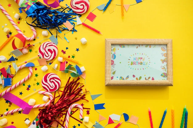 Birthday Concept With Frame And Candy Psd