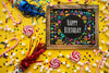 Birthday Concept With Slate And Confetti Psd