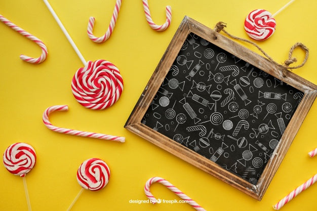 Birthday Concept With Slate On Yellow Background Psd