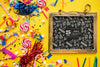 Birthday Decoration With Slate Candy And Confetti Psd