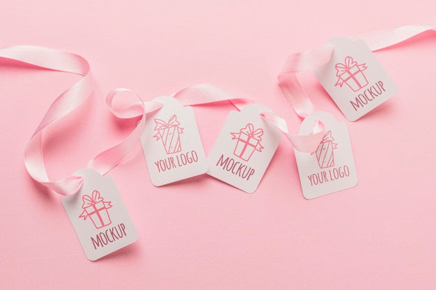 Birthday Gift Tags Mock-Ups With Pink Ribbons Psd