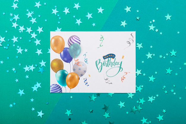 Birthday Mock-Up With Metallic Stars Psd