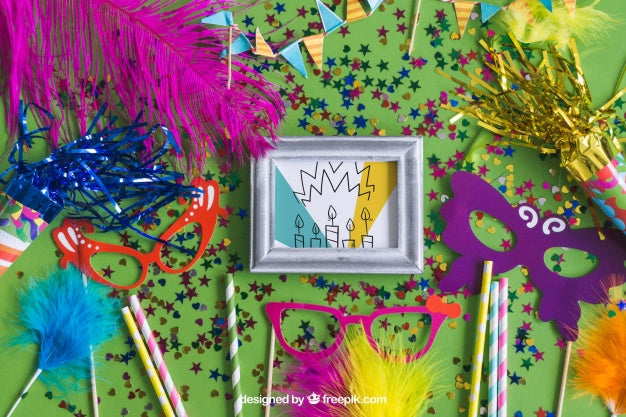 Birthday Mockup Design With Party Items Psd