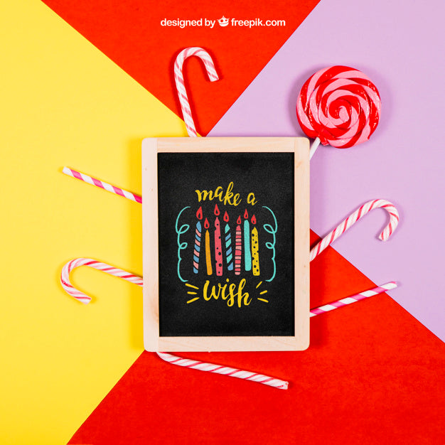 Birthday Mockup With Slate And Candy Psd