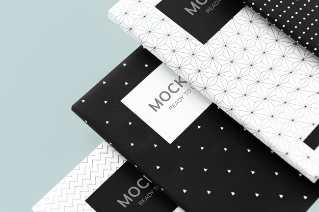 Black And White Patterned Notebook Mockups Psd