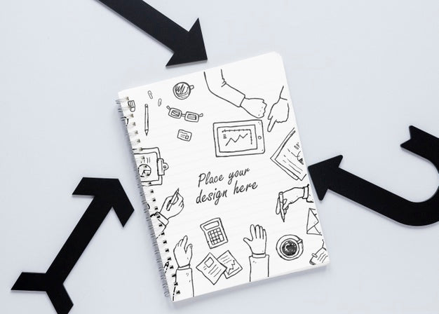 Black Arrows And Notebook With Doodles Psd