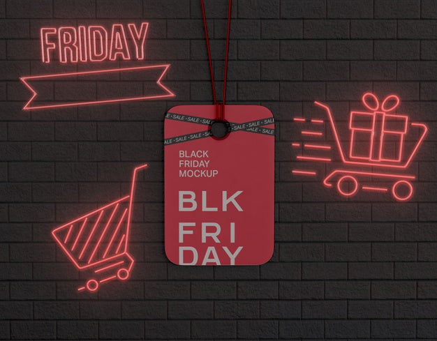 Black Friday Advertising On Hanging Tag Mockup Psd