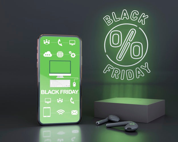 Black Friday Background With Green Neon Lights Psd