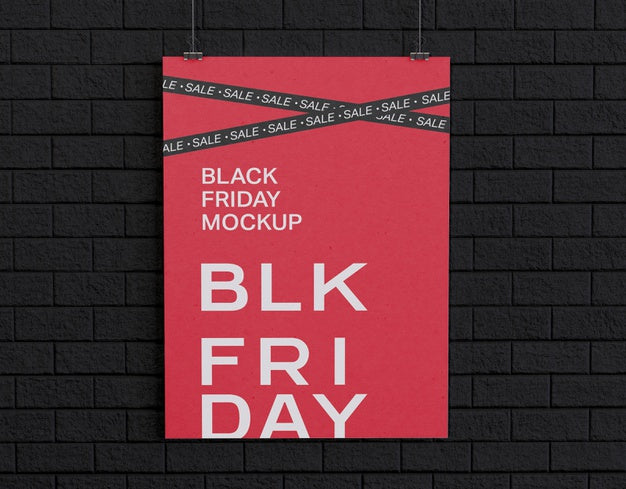 Black Friday Banner On Black Wall Mockup Psd