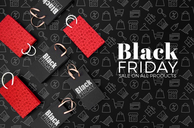 Black Friday Concept Mock-Up On Black Background Psd