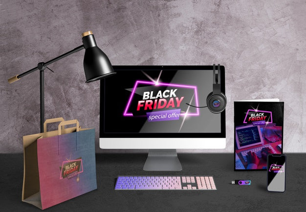 Black Friday Desktop Concept On Desk Psd