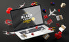 Black Friday Discount Items Mock-Up Black Background Psd