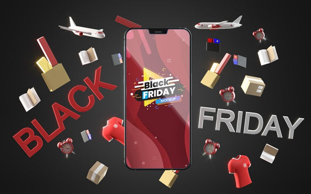 Black Friday Mobile On Sale Mock-Up Black Background Psd