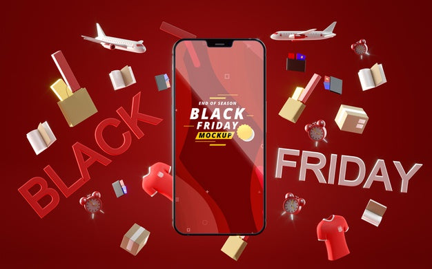 Black Friday Mobile On Sale Mock-Up Red Background Psd